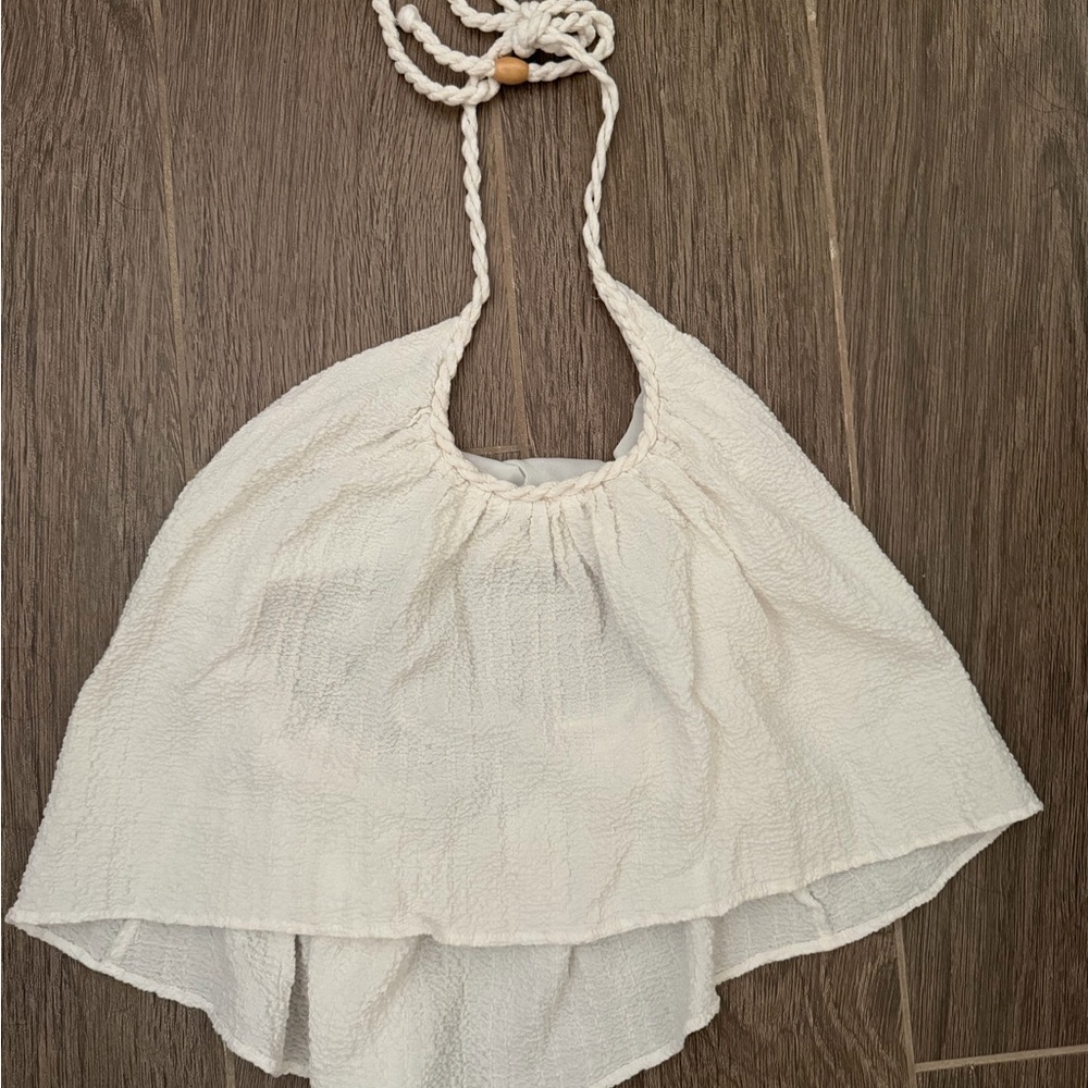 Zara Ivory Textured Halter Crop Top